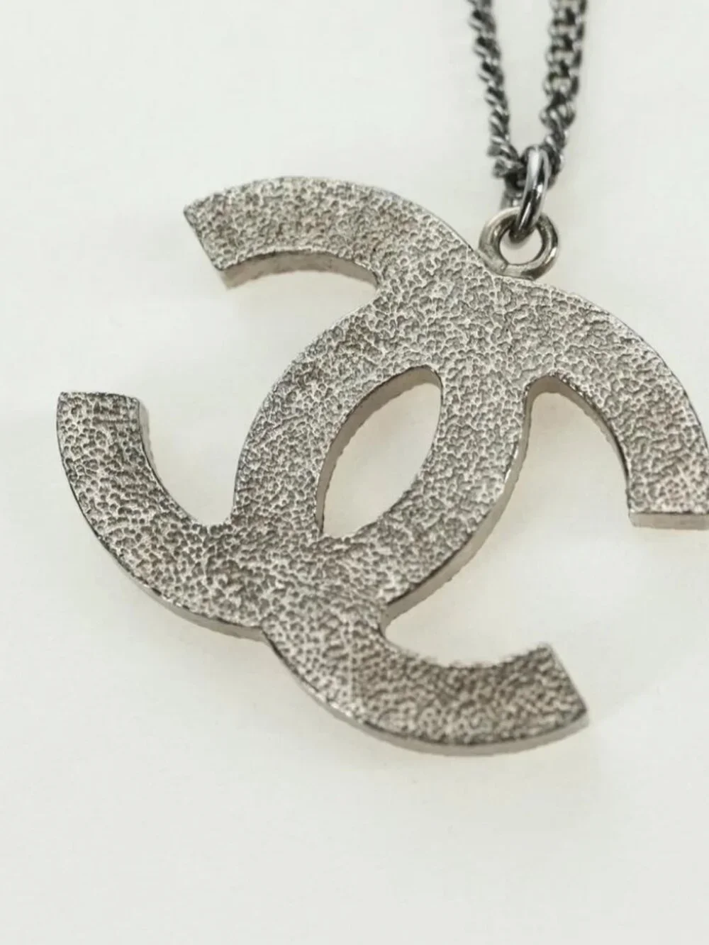 CHANEL COCO Mark Necklace metal Silver CC Auth 175104M